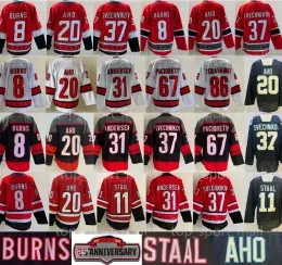 CUSTOM Reverse Retro Hockey Canes 20 Sebastian Aho Jerseys 31 Frederik Andersen 8 Brent Burns Staal Andrei Svechnikov Teuvo Teravainen Max P