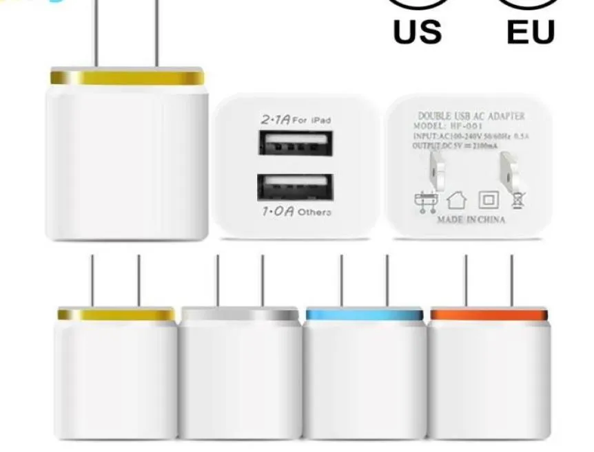 Metal Dual USB Wall Charger Phone Charger US EU Plug 21a AC Power Adapter Wall Charger Plug 2 Port for IP 11 Pro Max Samsung Xiao7676984