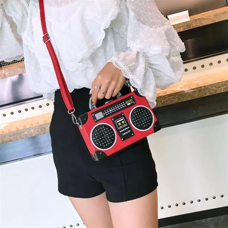 Moda Ladies Handbag Personalidade Rádio Rádio Crossbody Bags para mulheres Pu Leather Harajuku Bag Messenger Mini252a