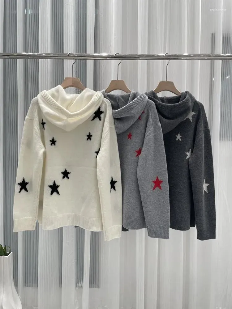 Kobiet Swetters Women Hooded Star Jacquard Autumn Casual Caszmire Sweater