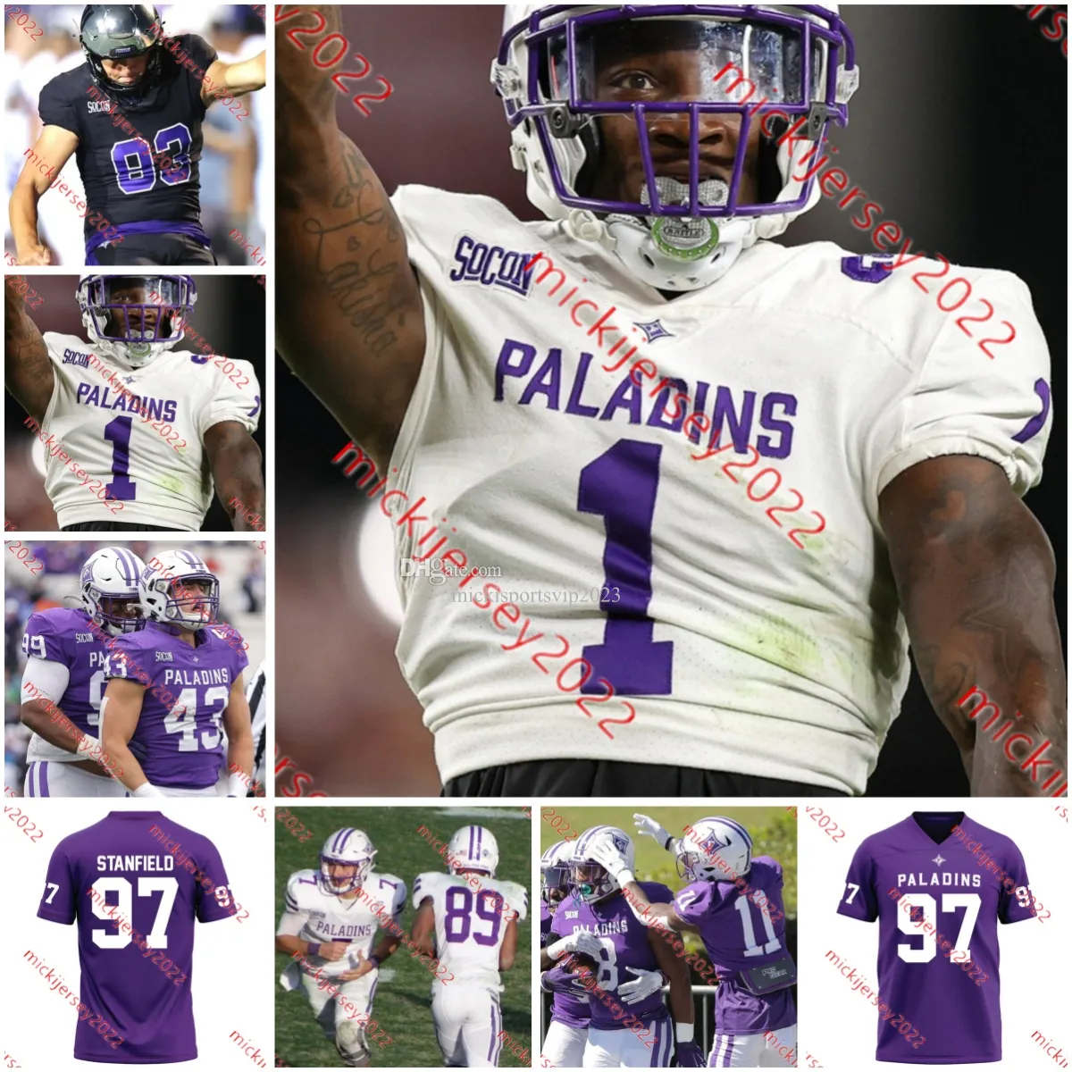 Furman Paladins voetbalshirt Joshua Harris Jayquan Smith Tyler Huff Parks Gissinger Luke Shiflett Gerrik Vollmer Micah Robinson Aangepaste Furman Paladins truien