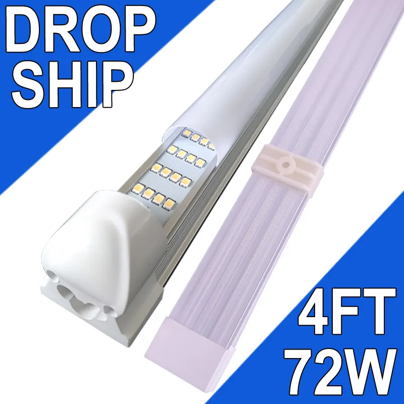 4 -stóp LED Shop Lightrum - 72 W T8 Zintegrowane światło rurki LED - 6500K 144000LM 4 Rzęty łącze - Wysoka wyjście - Mleczna pokrywa - Plug and Play - Garaż 270 stopni, sklep USastock