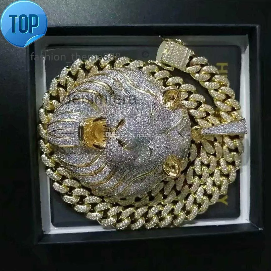 Gioielli da uomo Ciondolo ghiacciato Hip Hop Collana di design di lusso Diamanti bling Catena a maglia cubana Grandi ciondoli Leone Animale Rapper Accessori34 DZRJ