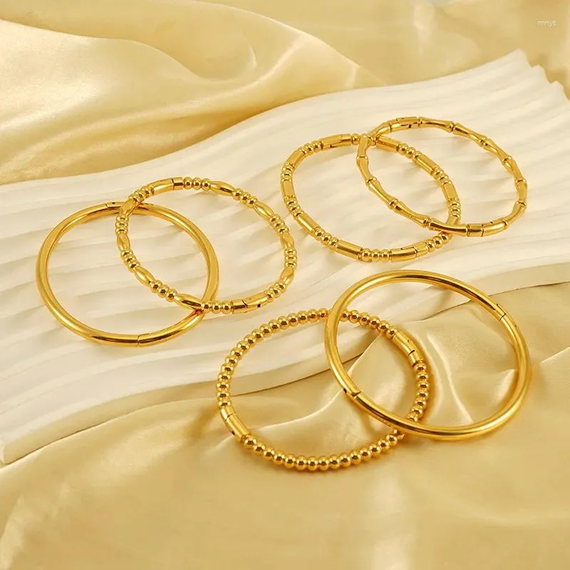 Brazalete de moda de 18k de Metal chapado en oro de acero inoxidable para mujer, pulseras redondas, accesorios de joyería de moda, regalo