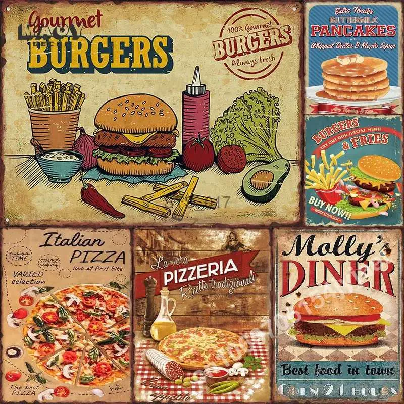 Metalowe malarstwo vintage Fast Food Tin Znak metalowe metalowe platformę retro plakat hot doga wystrój ściany Mural Kuchnia Kawiarnia