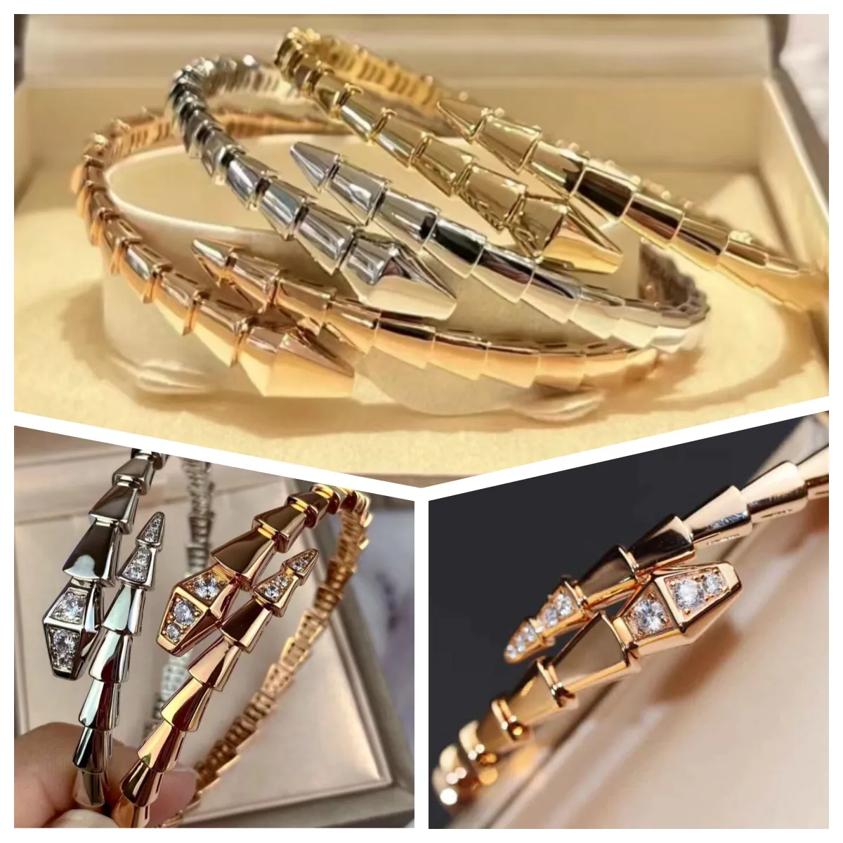Modedesigner Snake Bone Diamond Armband Women Designer smycken armband rostfritt stål smalt enkelscirkel ormarmband lyx 18k guldarmband armband