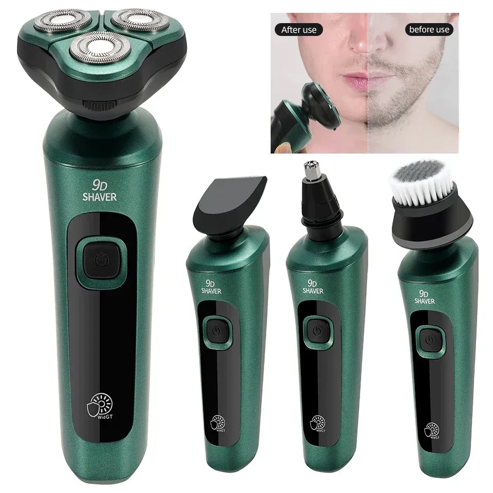 Rasoir électrique intelligent vert LCD affichage numérique rasoir flottant à trois têtes USB Rechargeable lavage couteau à barbe multifonction 240124