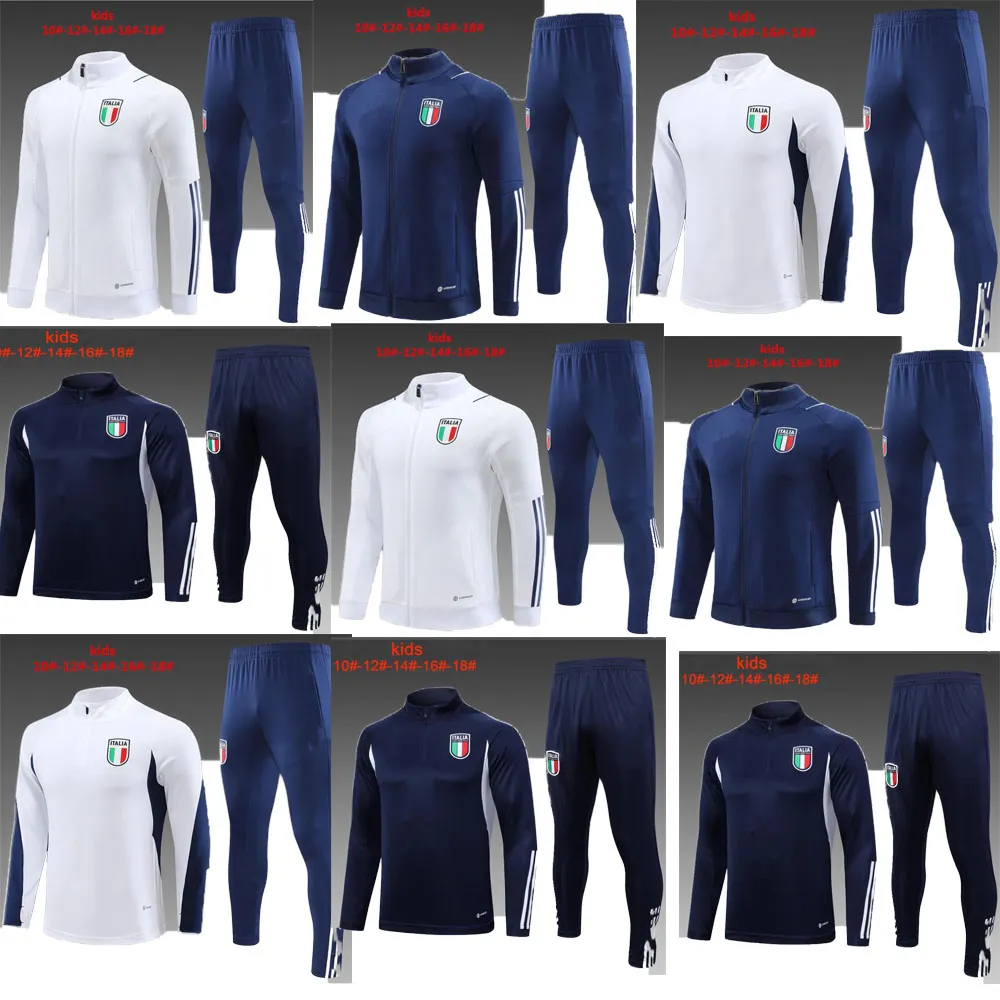 2023 24 ITaly Survêtement survetement longue demi-veste zippée Costume d'entraînement football 2023 2024 Italia survêtements de football pour enfants ensemble vêtements de sport