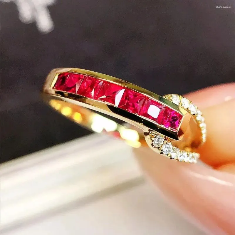 Cluster Rings JY2024 No.12700 Ruby Pure 18K Gold Jewelry Natural 0.53Ct Red Diamonds Kvinnor för kvinnors böter