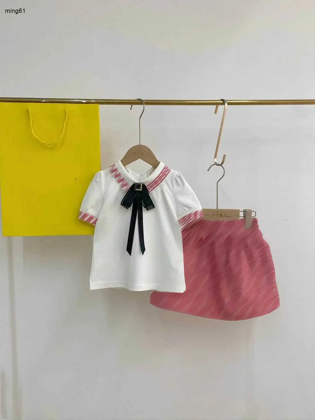 Brand girls dress suits Bowtie decoration kids designer clothes Size 110-160 Short sleeved POLO and Letter printing skirt Jan20