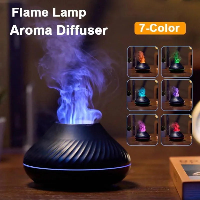 Purifiers Volcanic Flame Firidifier AROM Diffuser 130 ml Essential Oil Difusor USB Mist luftfuktare Purifier med 7 Color Night Light