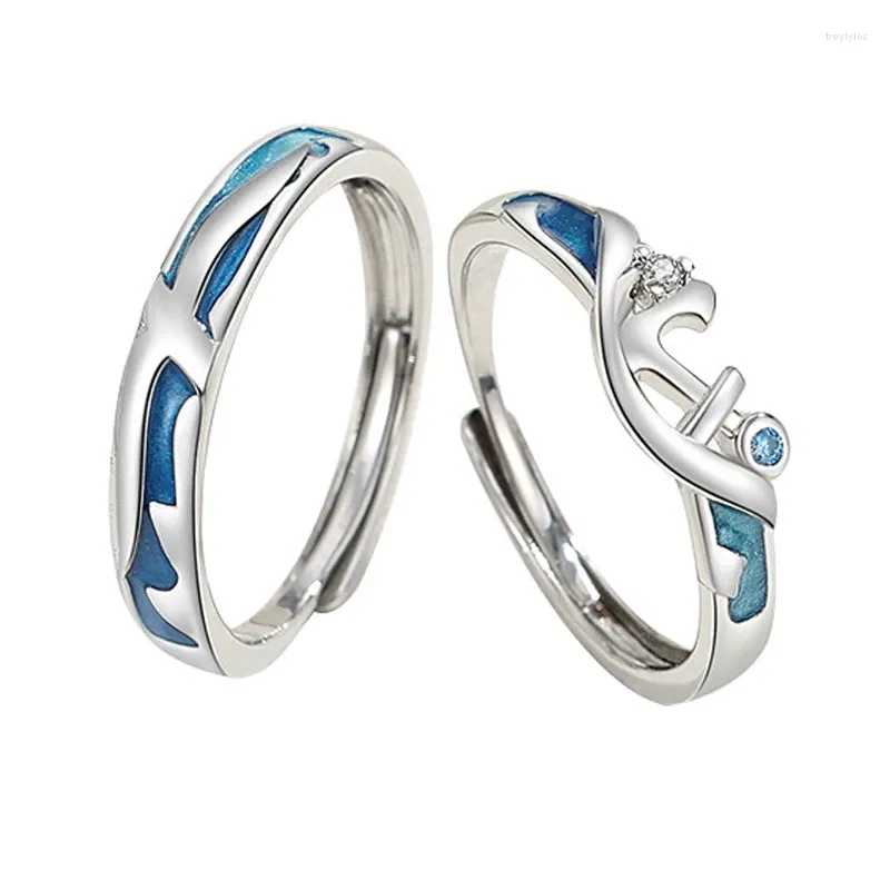 Cluster Ringen Europese S925 Sterling Zilver Emaille Pijlstormvogel Zeilen Paar Vinger Ring Voor Vrouwen Mannen Verjaardagsfeestje Huwelijkscadeau Sieraden