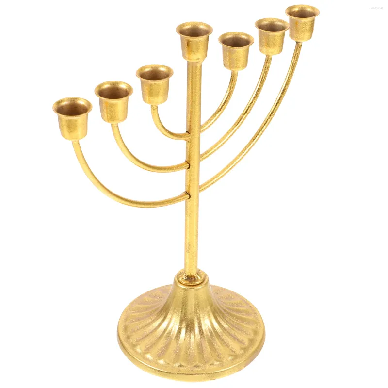 Titulares de vela Menorah Temple 7 Branch Retro Decor Candelabrum Stand Head Cup Decoration