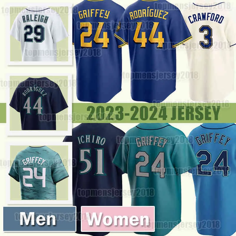 44 Julio Rodriguez 24 Ken Griffey Jr. Maglia da baseball Cal Raleigh Seattles 11 Edgar Martinez Suzuki Ichiro Logan Gilbert Cade Marlowe Mariners Blake Hunt Andres Munoz