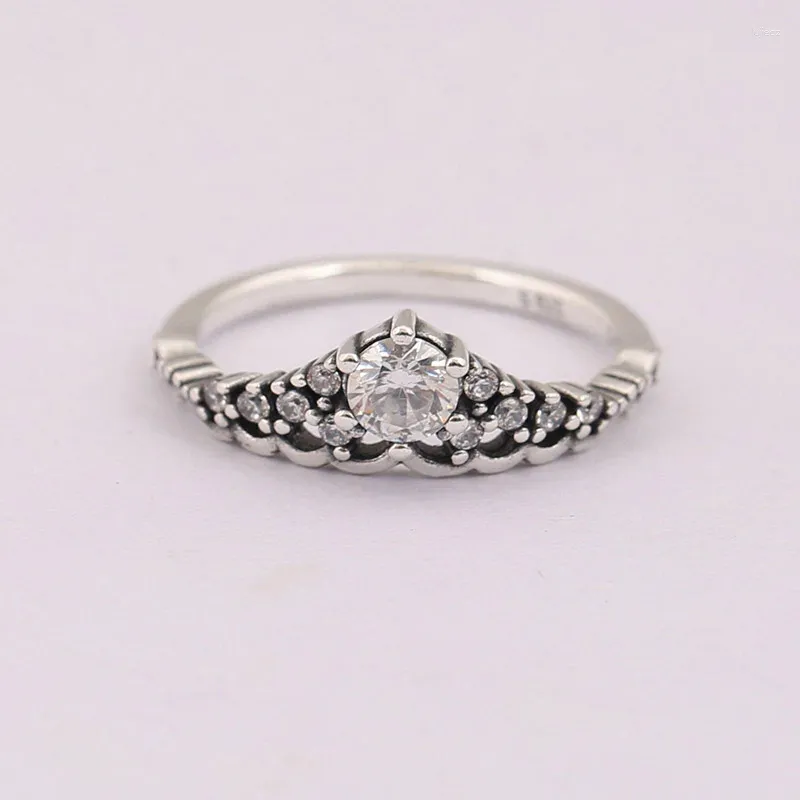 Cluster anneaux authentiques 925 Sterling Silver FairyTale Crown Tiara Ring CZ compatible avec les bijoux européens