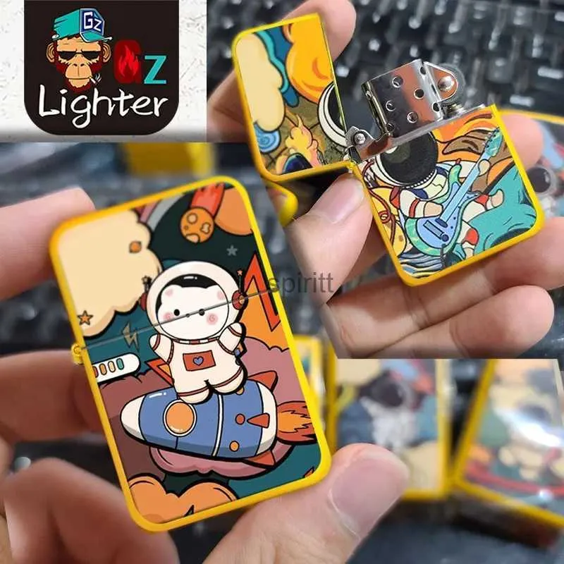 Lighters Cartoon Astronaut Series Metal Kerosene Windproof Lighter Creative Gift Personalized Gift for Boyfriend YQ240124