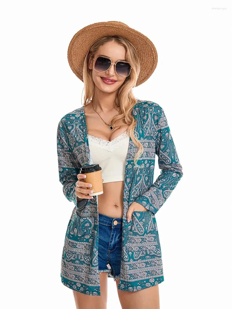 Women's Blouses Women Vintage Cardigans Casual Long Sleeve Graphic Print Open Front Loose Fit Outwear