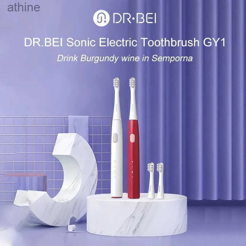 Elektrikli Diş Fırçaları Yedek Kafalar Dr.Bei Sonic Diş Fırçası Y1 Şarj Edilebilir Su Geçirmez Otomatik Oral Temizleme Dişleri Yetişkinler için 2 Fırça Başlı YQ240124