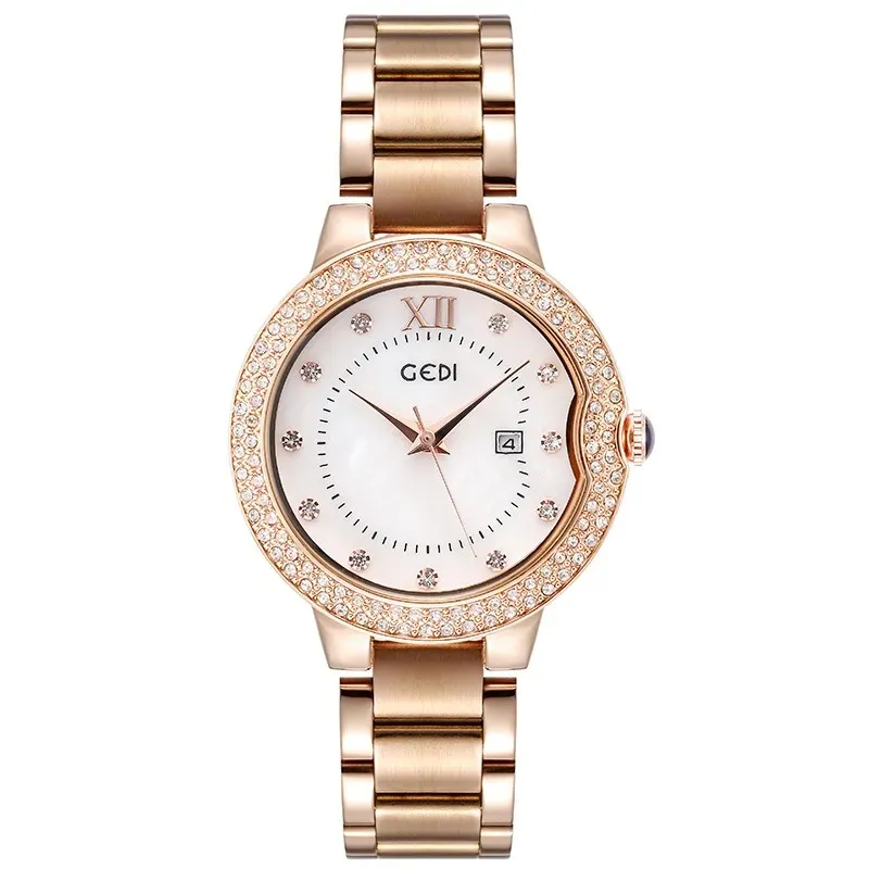 Womens luxe eenvoudige grote wijzerplaat stalen band mode diamanten ingelegd waterdicht quartz horloge cadeau A6