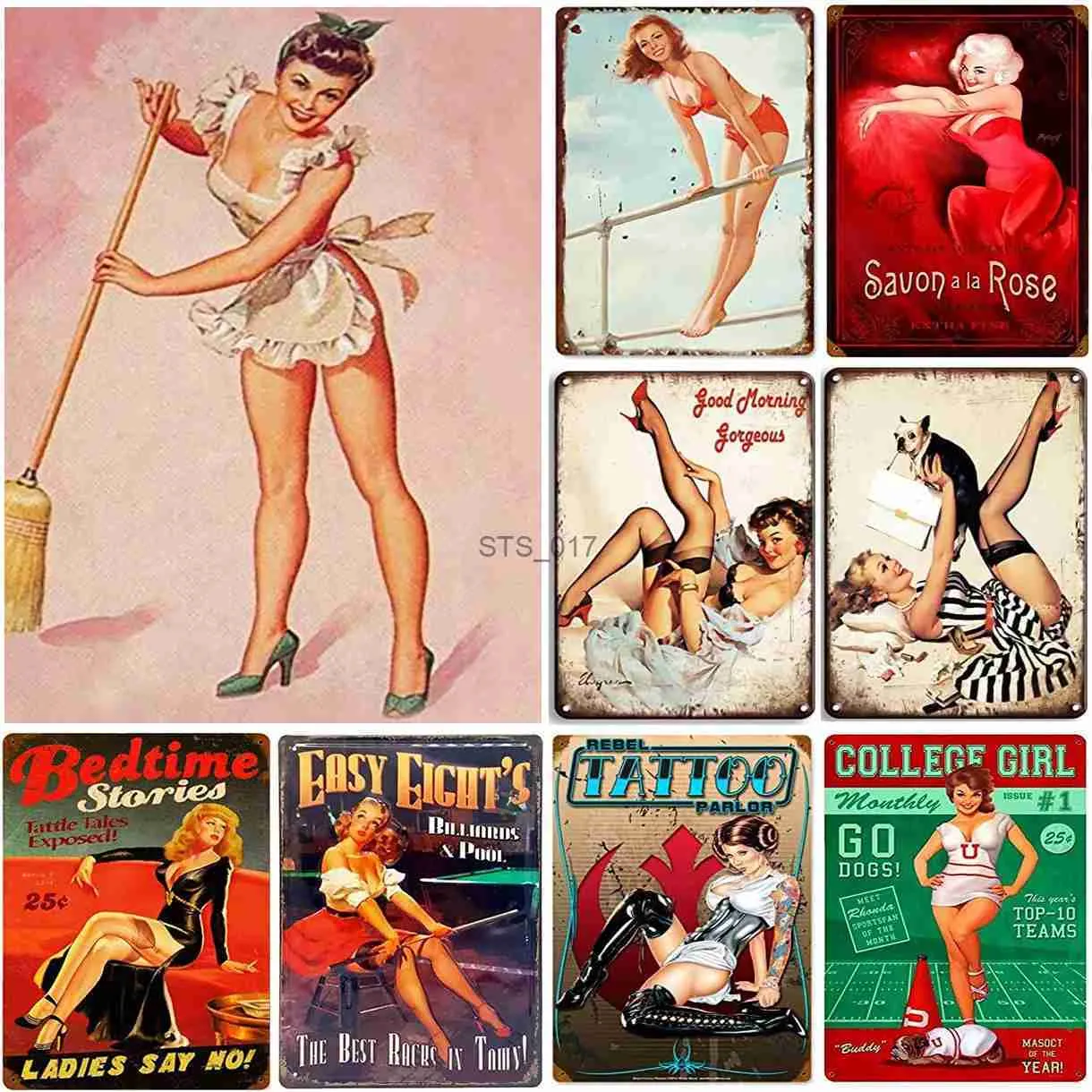 Metallmalerei Pinup Girls Blechschild Vintage Plakette Metallplatte Retro Wandkunst Poster für Männerhöhle Garage Café Bar Pub Eisenmalerei Dekoration