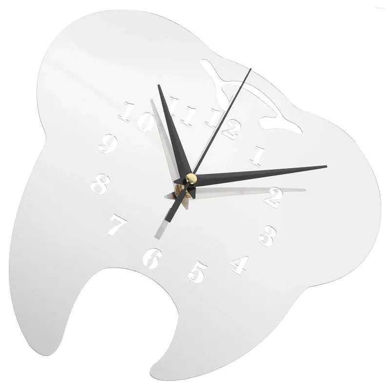 Wall Clocks Vintage Tooth-shaped Mirror Clock Modern Dental Clinic Silent Decorative Office Dentist Desk Acrylic