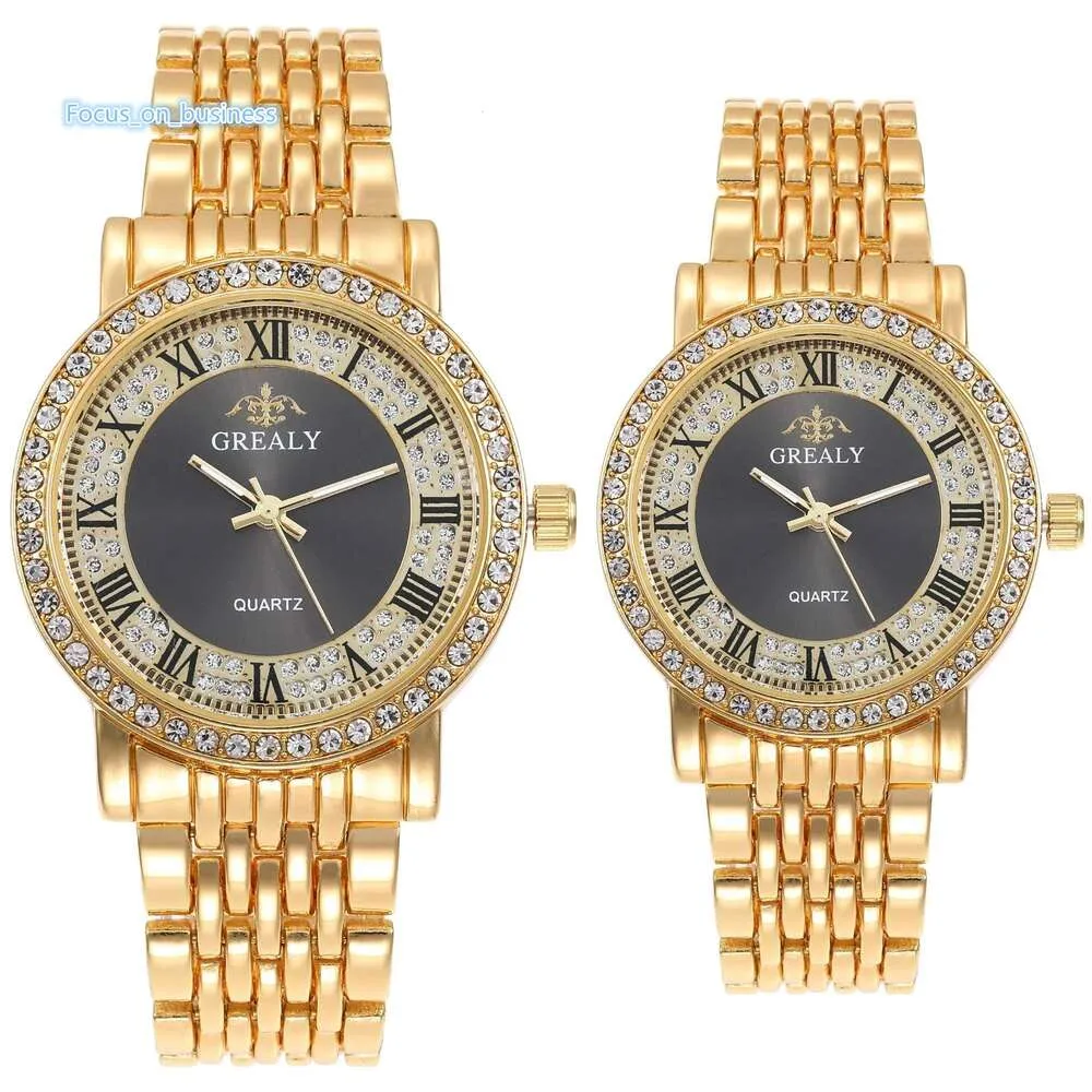 Ensemble de montres de luxe en diamant et or pour amoureux, montre-bracelet à Quartz pour hommes et femmes