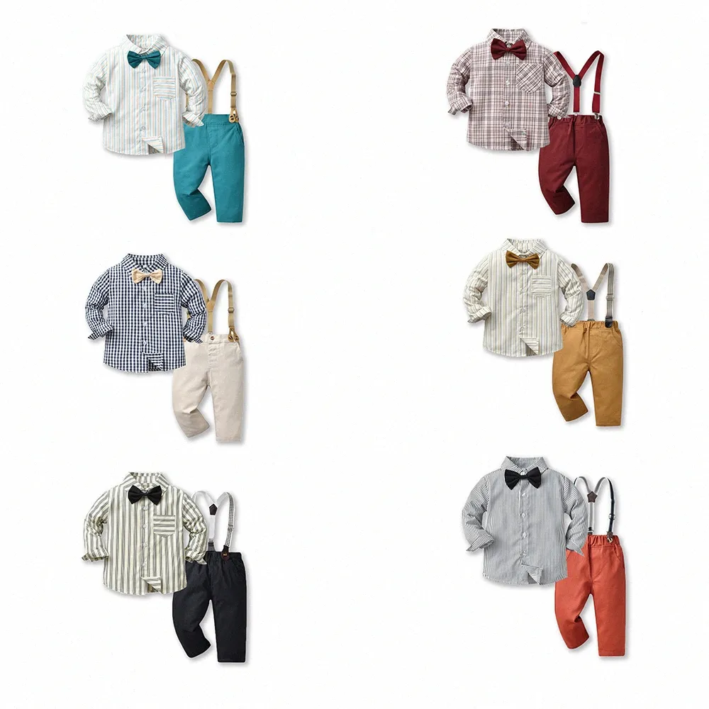 Baby Kids Clothes Sets Shirts Pants Plaid Long Sleeved T-shirts Trousers Boys Toddlers Casual Autumn Clothing Suits Children Youth Cotton outfit size r0IF#