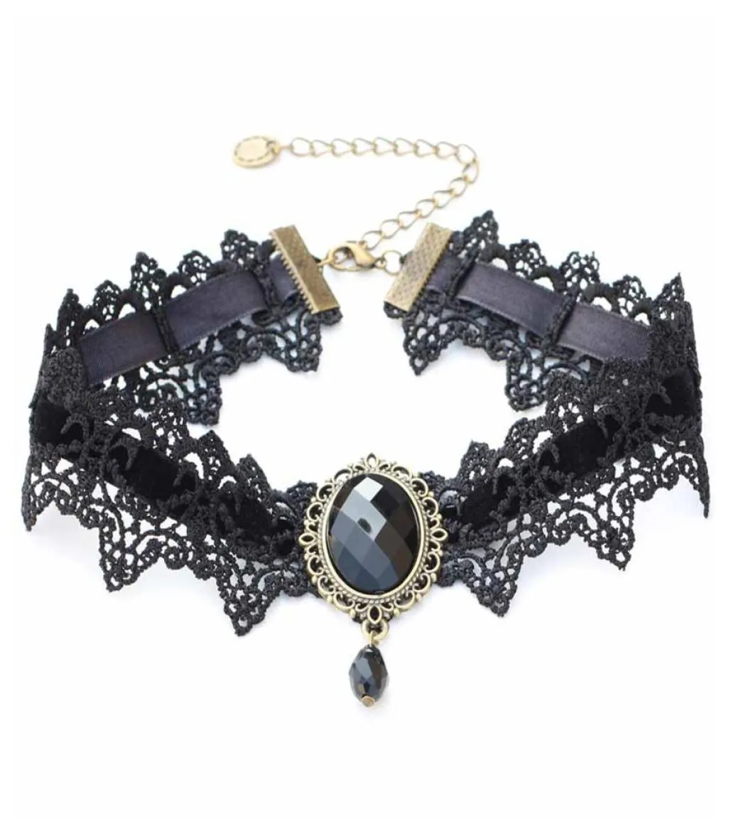 Kobiety z koronkowym naszyjnikiem ręcznie robiony krótki łańcuch Choker Gothic Retro seksowna biżuteria Wampir Wampir Holiday7327835