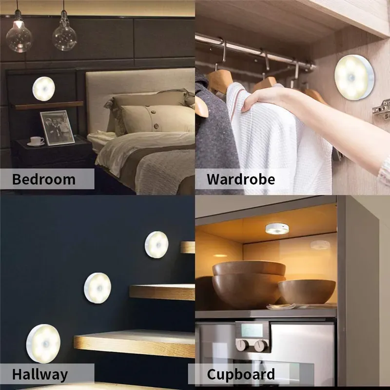 LED Night Light PIR Motion Sensor Wall Lamp USB Rechargeable Dimmable Closet Lighting for Bedroom Kitchen Cabinet