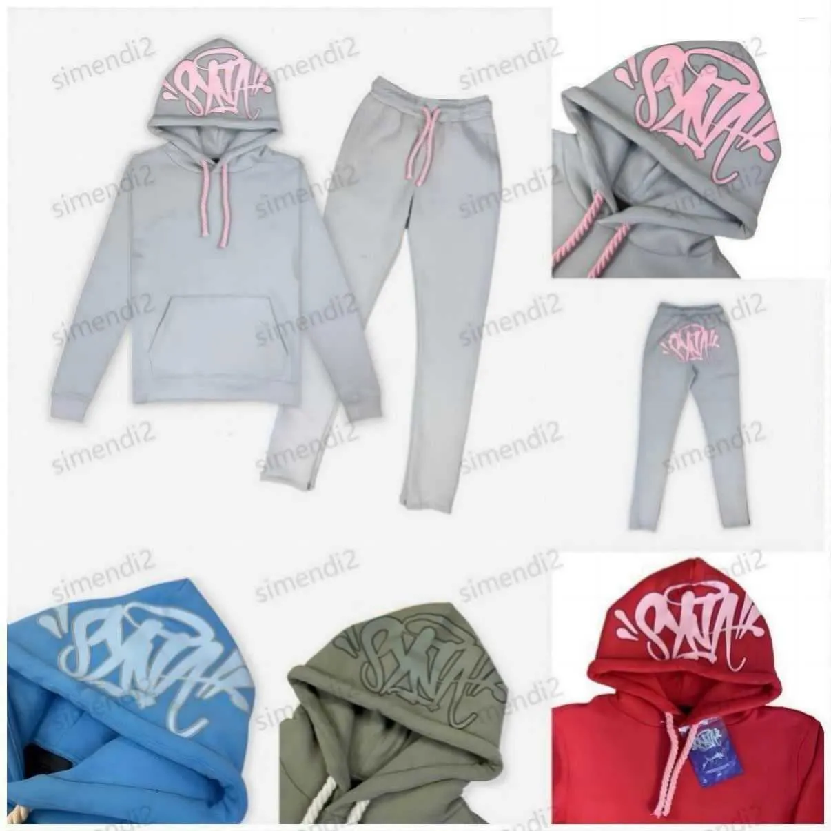 Moletons Masculinos Tracksuits Streetwear Synaworld Y2K Hoodie Moletom Calças Duas Peças Letras Bordadas Baggy Set Sportswear FHH6