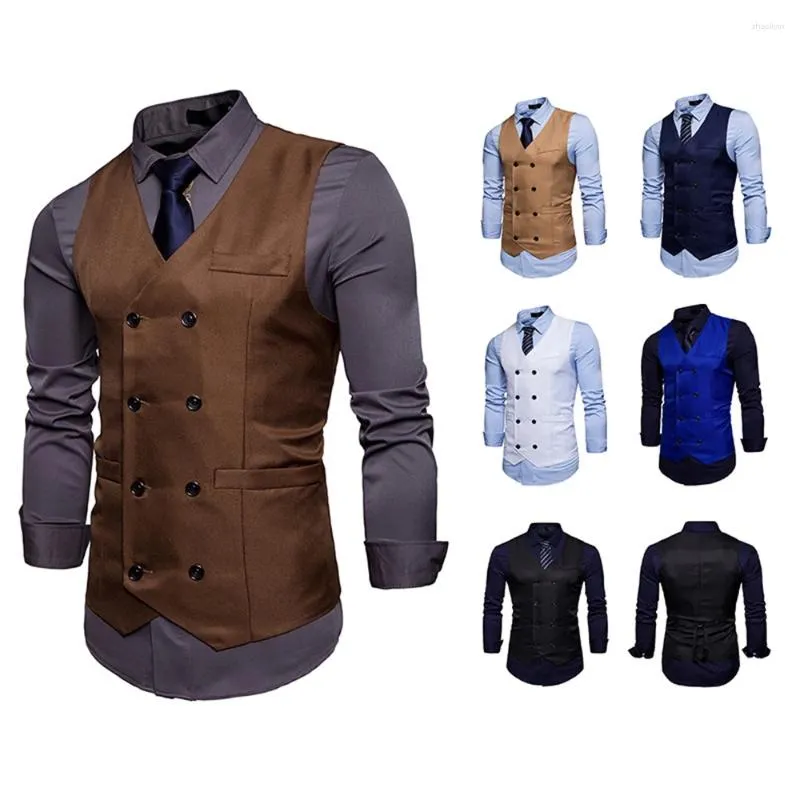 Мужские жилеты Y2k, очаровательный мужской деловой костюм для вечеринок в британском стиле, универсальный жилет, повседневный тонкий мужской костюм, двубортный деловой пиджак