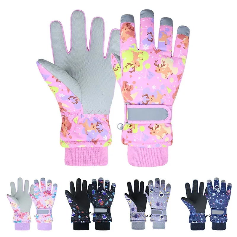 Children Skiing Gloves for Boys Girls Winter Plush Thicken Ski Glove Anti-Slip Waterproof Cycling Mittens Kids Accessories 4-12Y 240118