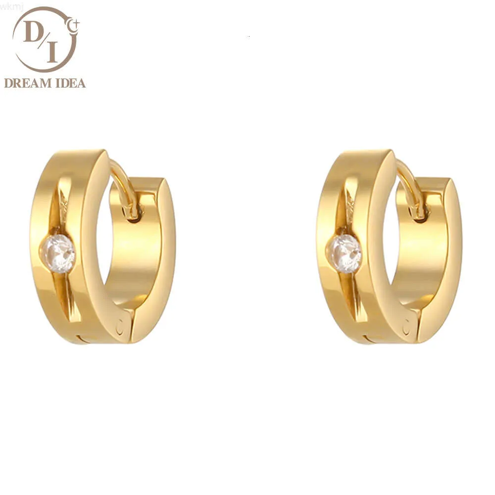 Boucles d'oreilles délicates en zircone hypoallergénique pour femme, créoles épaisses en acier inoxydable plaqué or 18 carats