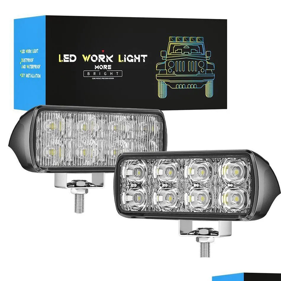 Ljusstänger arbetsljus 8 LED -arbete stark ljus blinkande lampa med justerbar monteringsfäste vattentät bil bb cool reflektor dro otybt