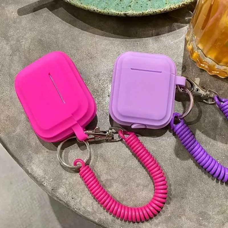 Mobiele telefoon hoesjes voor Airpods 1/2/3 siliconen effen kleur beschermende oortelefoonhoes voor Apple Air Pods Pro 2 met veer flexibele ketting sleutelhanger