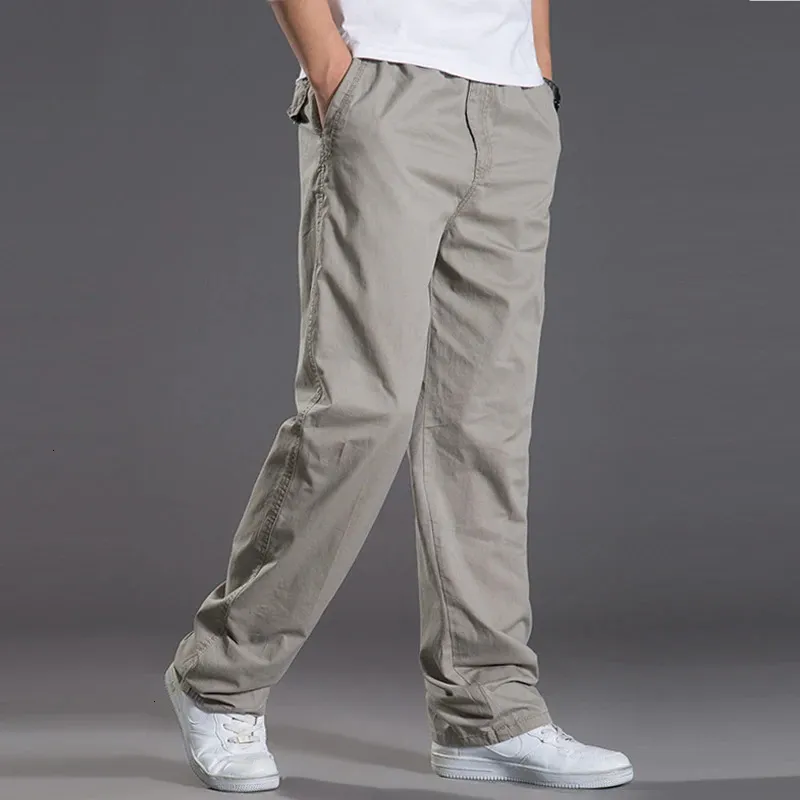 Mens Casual Cargo Cotton Pants Men Pocket Loose Straight Elastic Work Trousers Brand Fit Joggers Male Super Large Size 6XL 240122