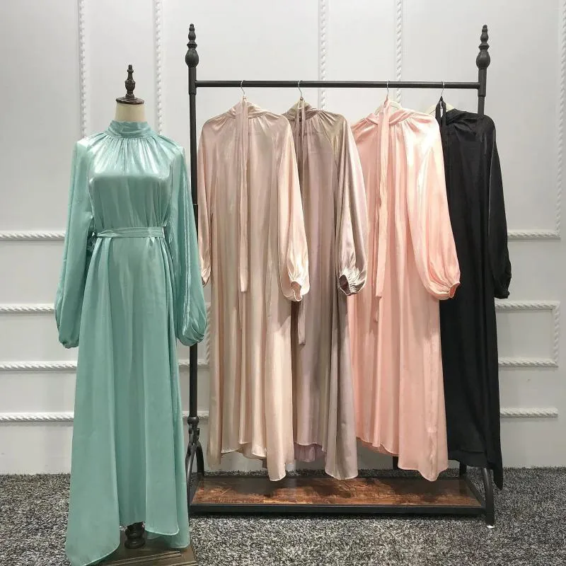 Ethnic Clothing Fancy Abaya Women Dubai Luxury Islamic Dress Wholesale Puff Sleeve Shiny One Piece