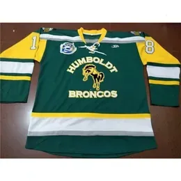 High quality Rera Men Real Full Embroidery #18 Humboldt Broncos 18 #humboldtstrong Vintage Green Hockey Jersey or Custom Any Name or