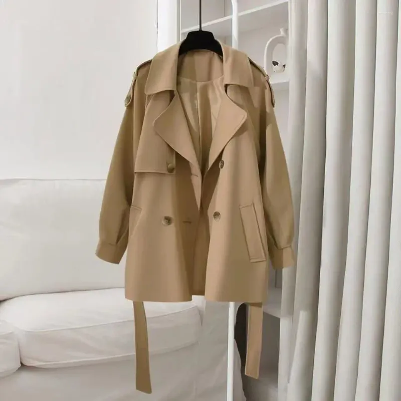 Women's Trench Coats Casual Style Quality Turn Down Collar Double Breasted Belt Long Windbreaker Trenchcoat Loose-fitting T50