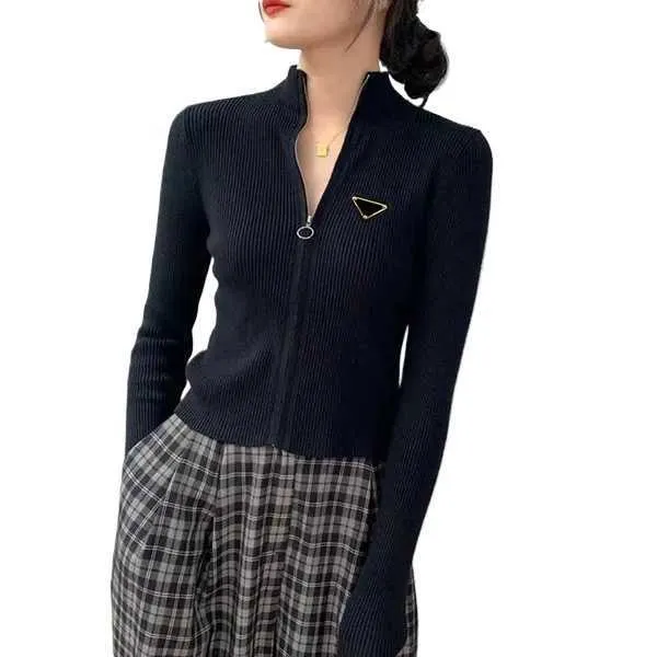 Cardigan en tricot à manches longues et fermeture éclair pour femme, coupe slim, bas de pull intérieur 25CR1