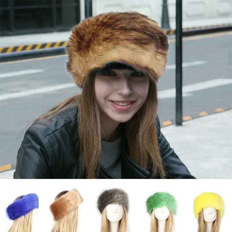 Berets 2024 Colorful Female Thicken Fluffy Fur Hat Headband Russian Caps Winter Thick Warm Ears Women Fashion Bomber Faux