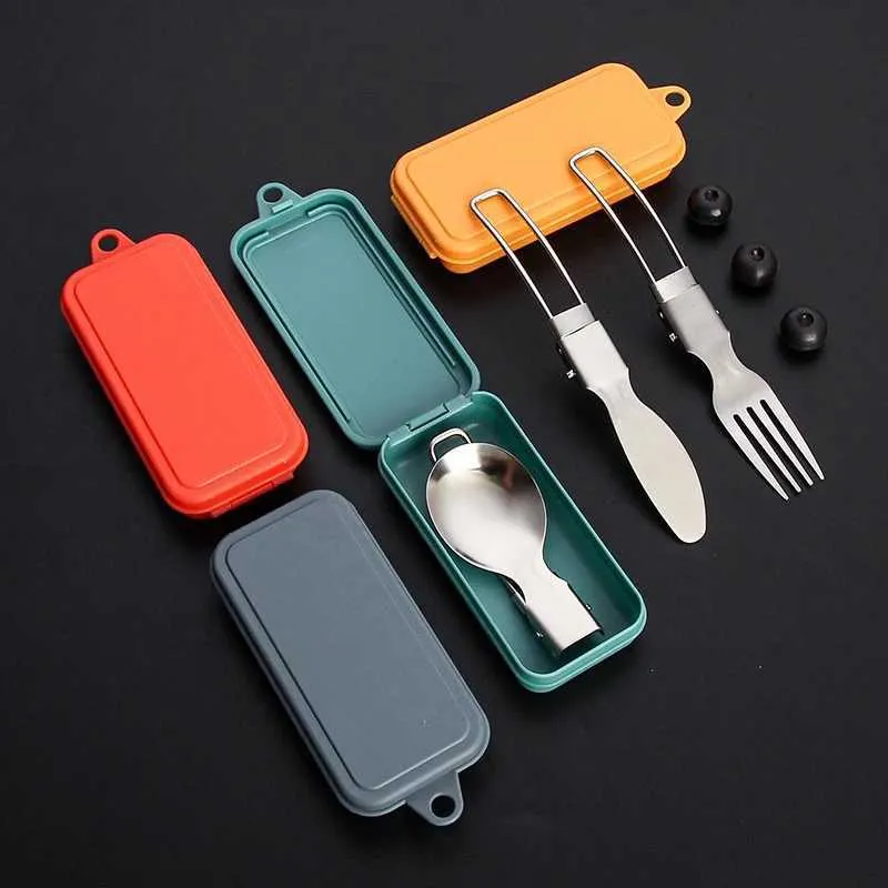 Camp Kitchen Neue 304 Edelstahl Klappbesteck Messer Gabel Und Löffel Set Outdoor Picknick Camping Tragbare Geschirr YQ240123