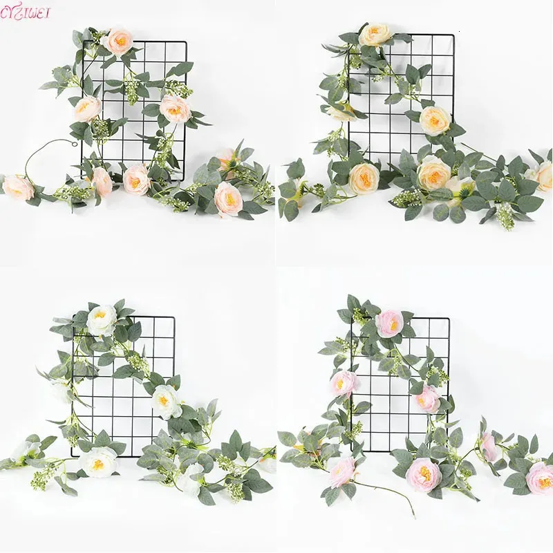 2m Artificial Flowers Rose Ivy Vine Wedding Decor Real Touch Silk Flower String Wedding Decor Party Home Decor Hanging Garland