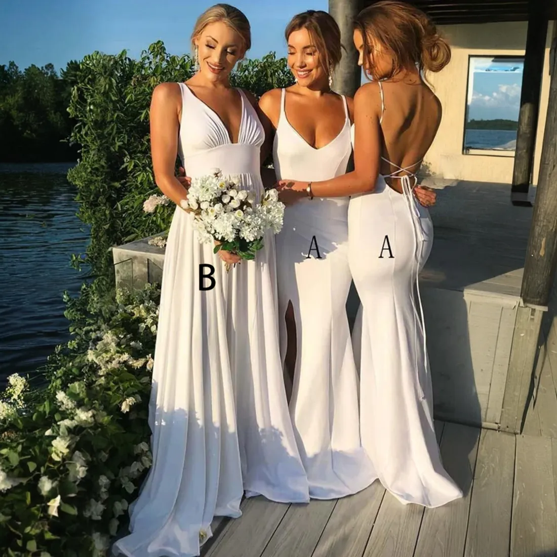 Vestidos de dama de honra júnior de chiffon branco sereia longo vestido de dama de honra vestidos sexy para mulheres negras árabes desgaste do convidado de casamento no casamento NR022