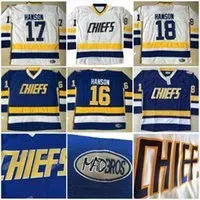 VipCeoC202 Charlestown 16 Jack Hanson 17 Steve Hanson 18 Jeff Hanson Brother Slap Shot Movie Hockey Jersey Doule Stitched Name Number