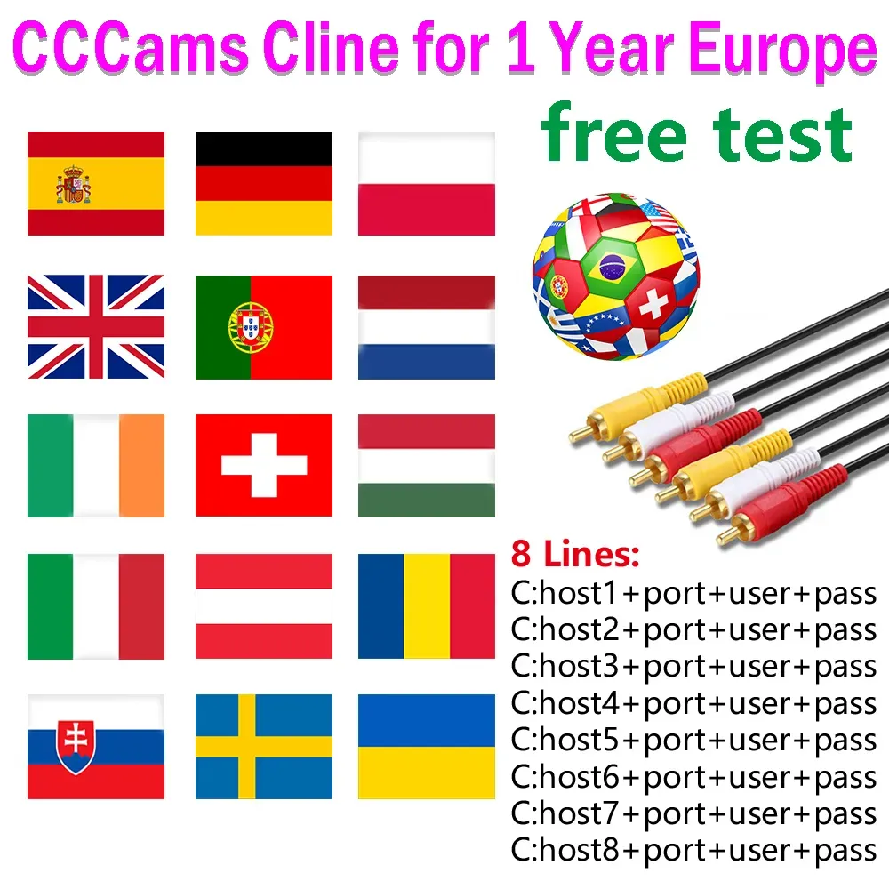 Estable 8 líneas Antena TV Oscam CCCAM Clines Europe CCCAMS España Italia  Polonia Portugal Alemania CCAM para CCClines V8X V7TV Receptor CCClines