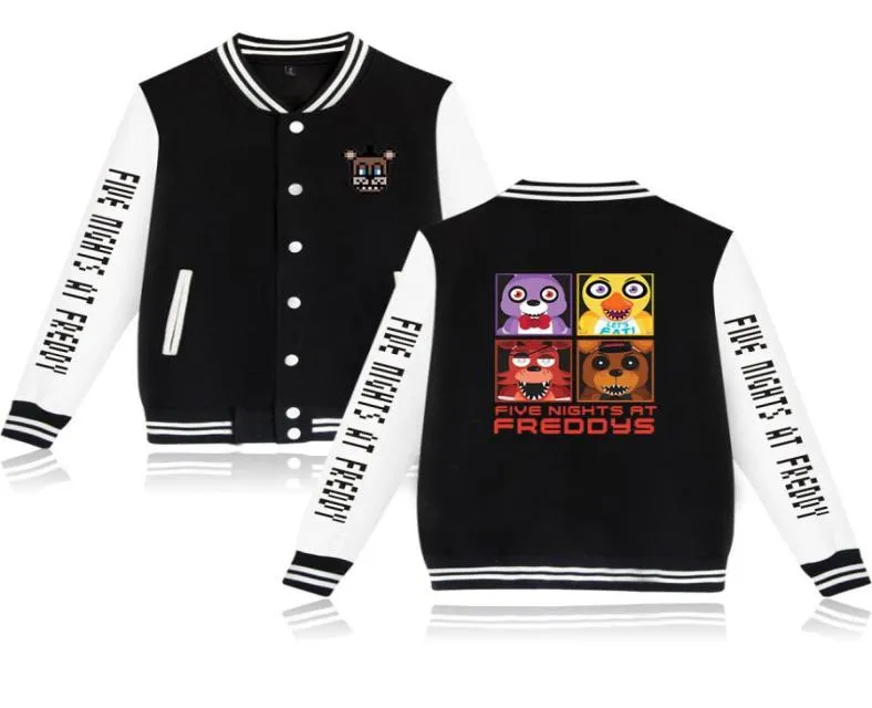 FNAF Fem nätter på Freddy039S Zip Up Baseball Uniform Men039s Jackets Streetwear Hip Hop Harajuku Sweatshirt 5 Freddy Hoodi4740296