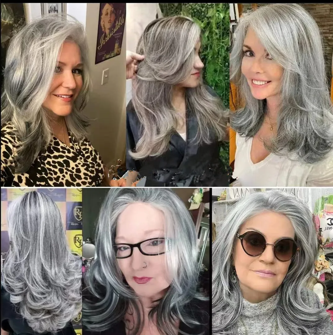 Gray Virgin Human Hair LaceFront Wig 22-24 inches Amazon.com : Grey Lace Front Wigs Human Hair for Women  main image 3