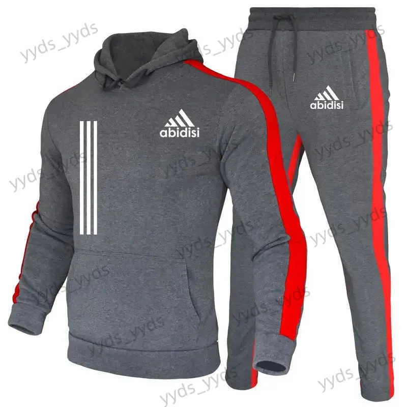 Tute da uomo 2 pezzi Tute da uomo 2024 Autunno Inverno Jogging Tute sportive Completi Tute con cappuccio Felpe con cappuccio Giacche e pantaloni sportivi Abbigliamento uomo T240124