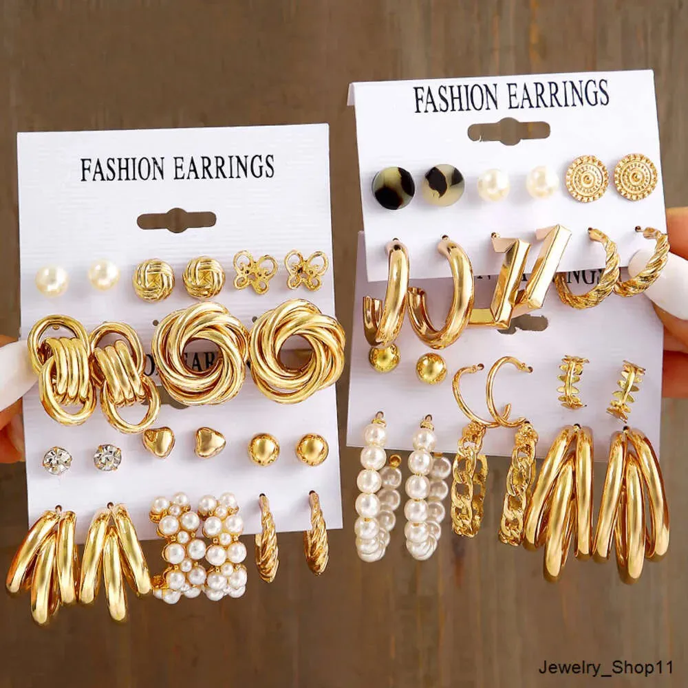 Pearl Twist Faryfly Acrylic Dangle Hoop Earring Set för kvinnor Metal Hollow Gold Plated Earrings Jewelry
